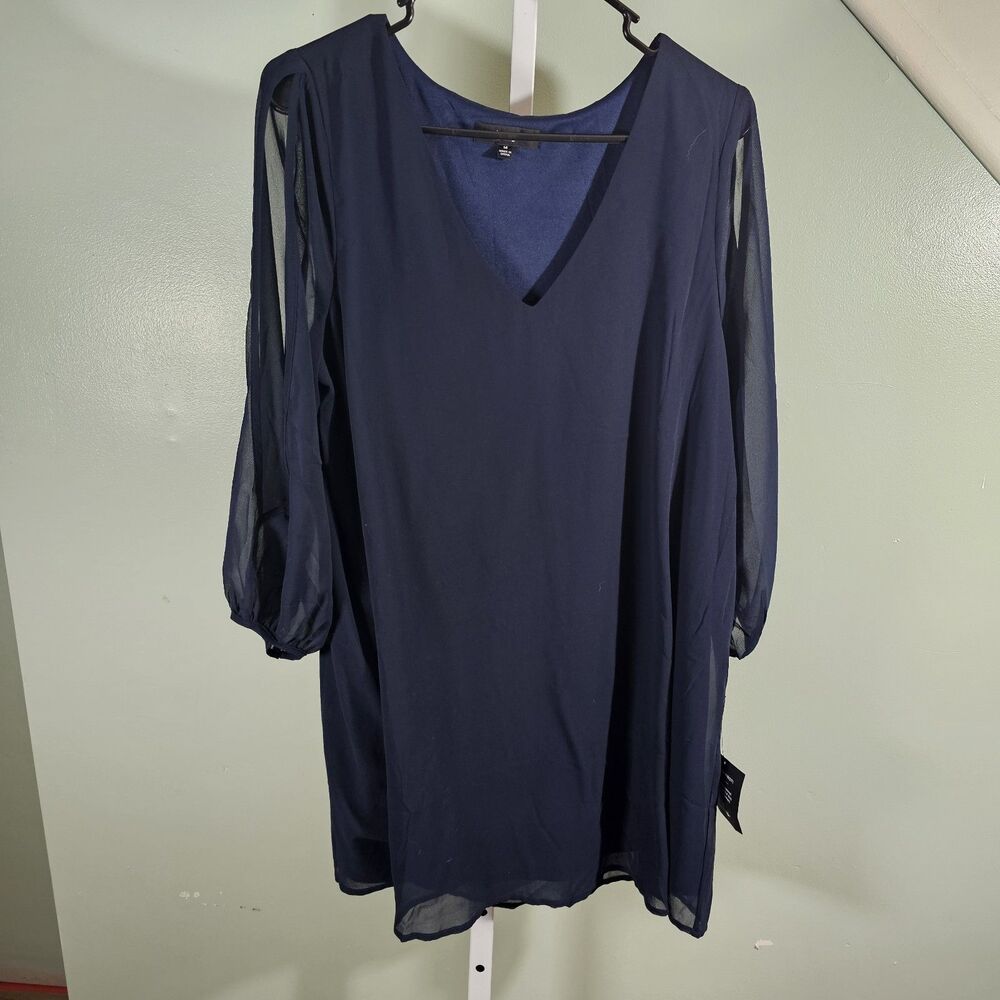 Lulus Women's Navy Blue Shifting Dears Long‎ Sleeve Shift Dress Size Medium